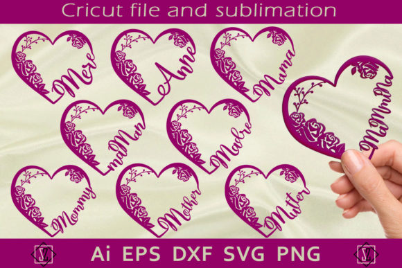 Hearts with the Word Mom. SVG Cutting